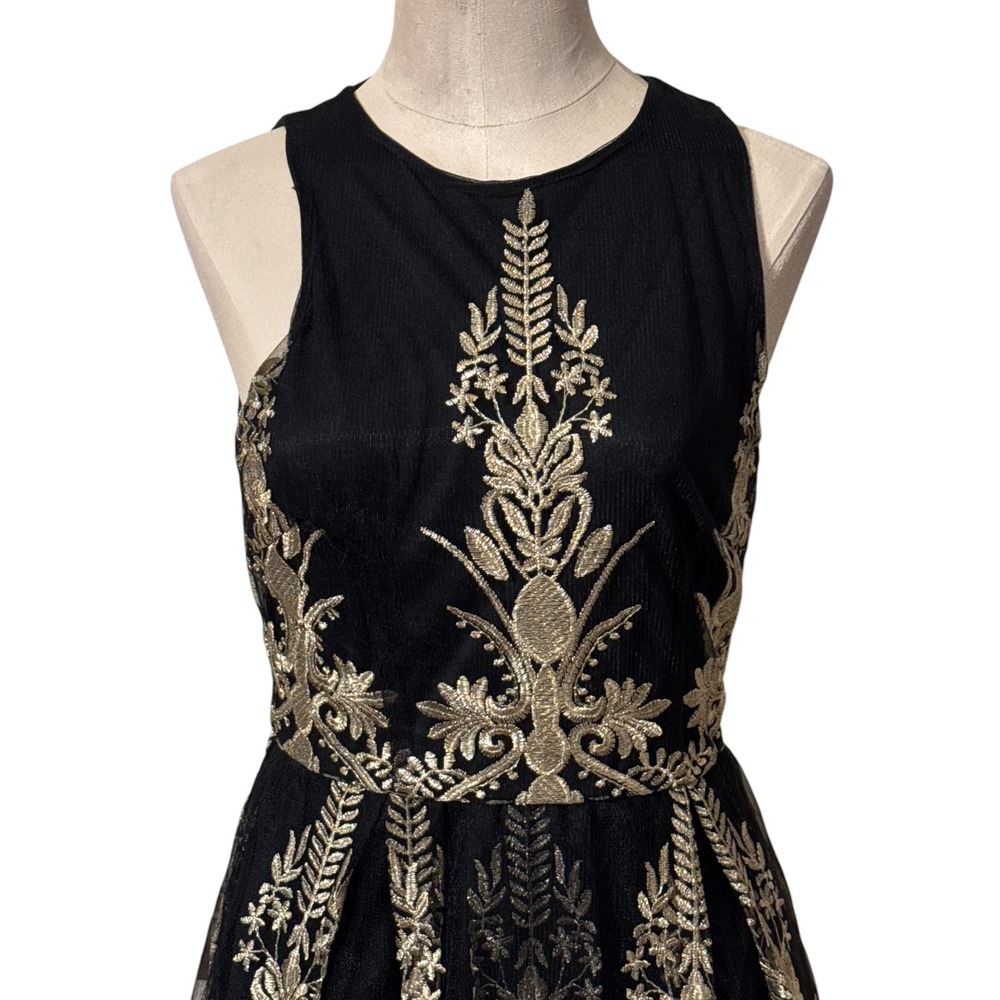 Alter'd State Junia Fit & Flare Dress Size XS Black Gold Embroidery - Picture 3 of 8